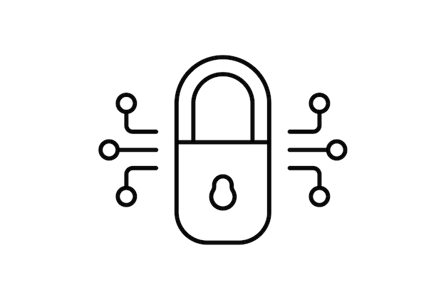 Lock lijn lijn pictogram website symbool kunstmatige intelligentie zwarte teken voor app of web