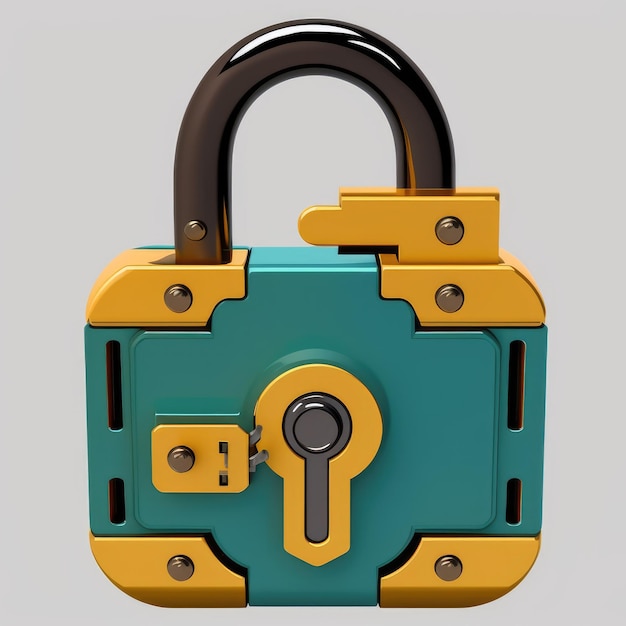 A lock with a key in it that is green and yellow