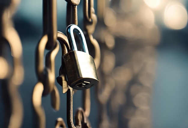 Photo a lock with the word lock on it is on a chain