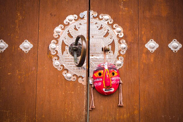 Lock on wooden door in Bukchon Hanok village in Seoul