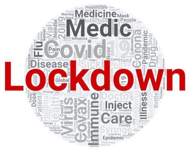 Lockdown word cloud concept on white background