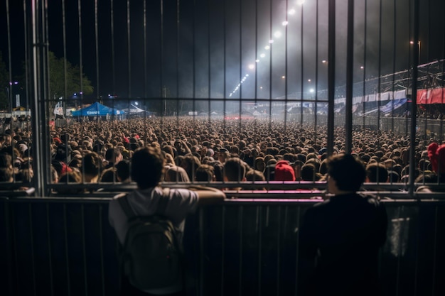 Photo locked in anticipation enthralled concert fans guarded by a security fence eagerly await the spec