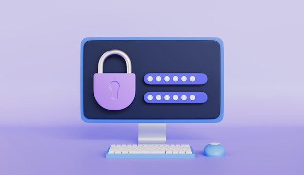 Locked computer screen with lock and security concept