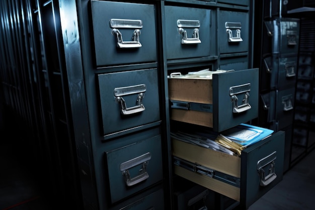 A locked filing cabinet filled with legal files