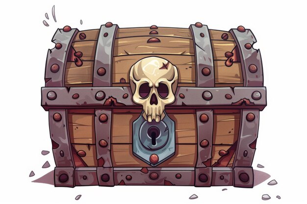 사진 두개골로 잠겨진 해적 상자 - 만화 스타일의 색 배경 생성 ai