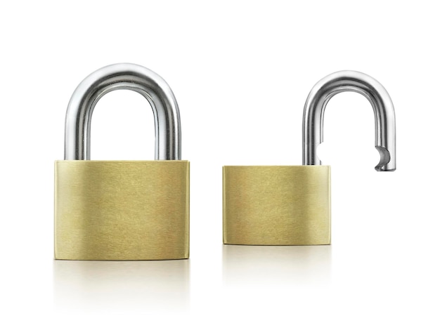 Locked and unlocked Padlock isolated on white background