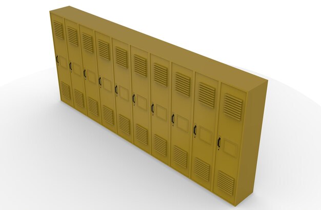 lockers yellow primary secondary school in a row image 3d illustration