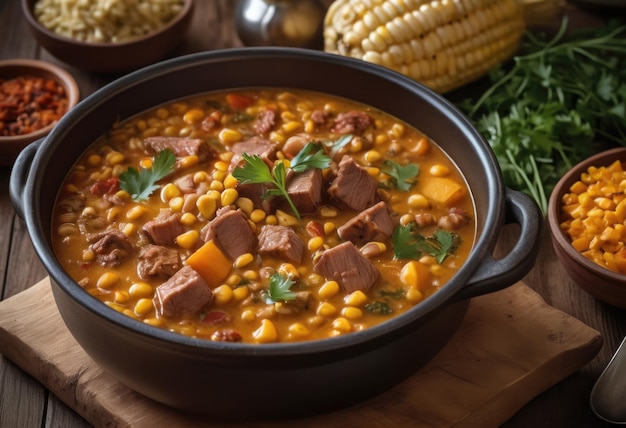 Locro A hearty stew made with corn beans meat