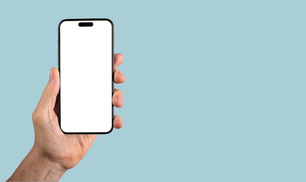Lodz Polen 14 mei 2023 hand met iphone 14 pro max telefoon mockup scherm mockup Banner