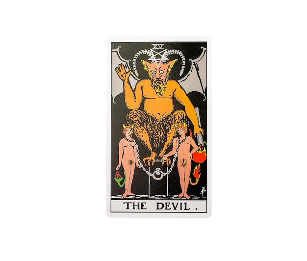Lodz Polen 25 april 2023 Duivel grote arcana tarotkaart geïsoleerd op wit