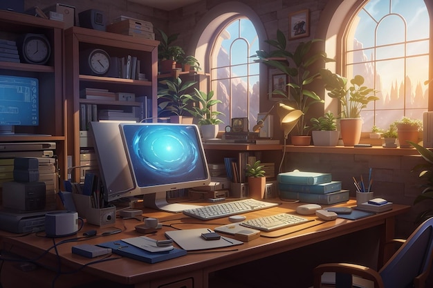 Lofi artwork gamers room 2d мультфильм ai сгенерирован