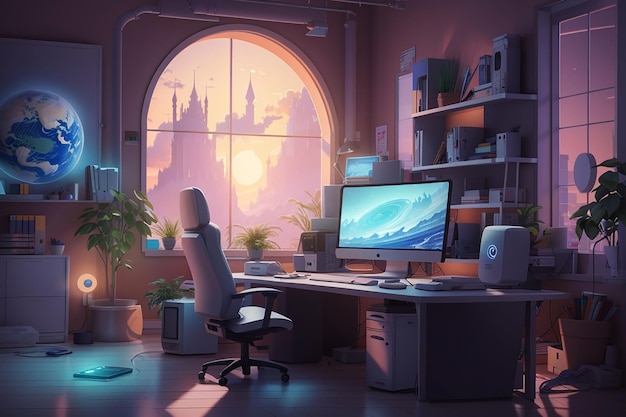 Lofi artwork gamers room 2d мультфильм ai сгенерирован