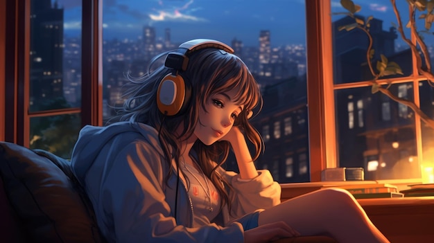 Lofi Beats and the Blissful Melodies a Japanese Girl Immersed in Musical Delight