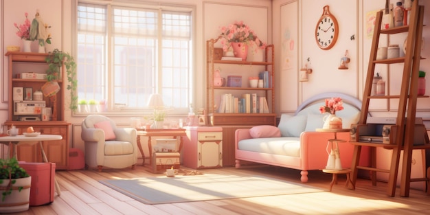 사진 로피 침실 아름다운 차가운 분위기 벽지 배경 로피 스타일 애니메이션과 만화