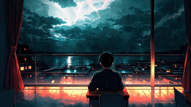 Lofi Boy Relaxing Study Session with Chill Vibes