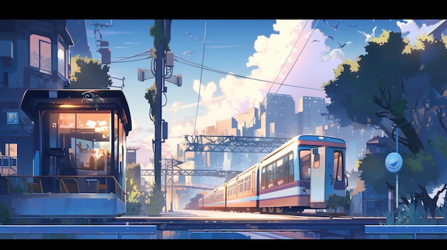 Premium AI Image  LOFI city illustration anime manga style background  wallpaper design skyscrapes Generative AI