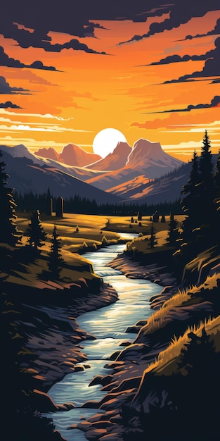 Lofi Design Of Yellowstone National Park Landscape