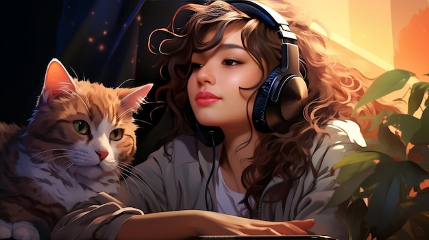 Lofi music beautiful girl listening music and sleeping wallpaper