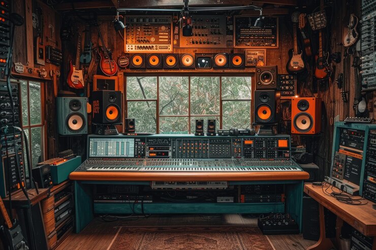 Lofi music producer in modern desk professional photography
