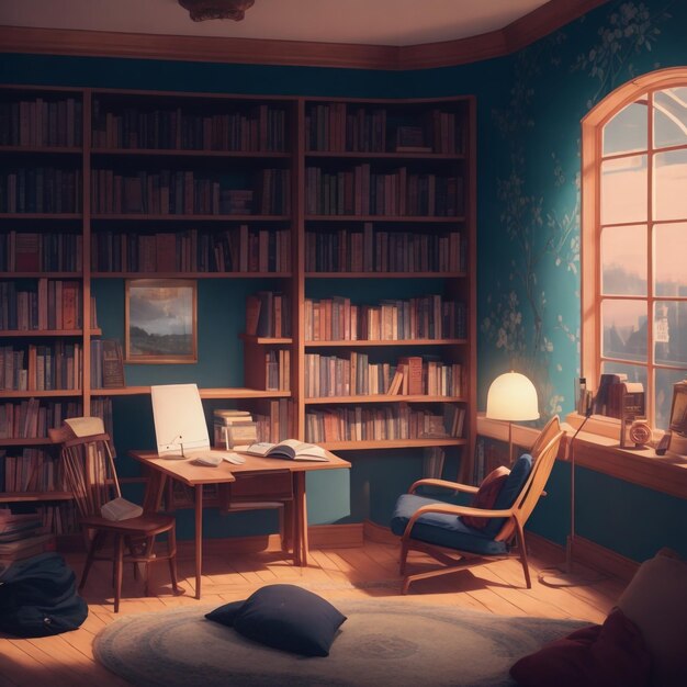 Lofi Reading Room Design gegenereerd door AI