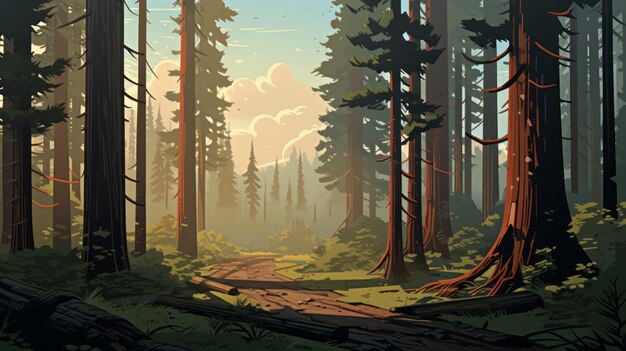Lofi Redwood National And State Parks Landscape Art Illustration