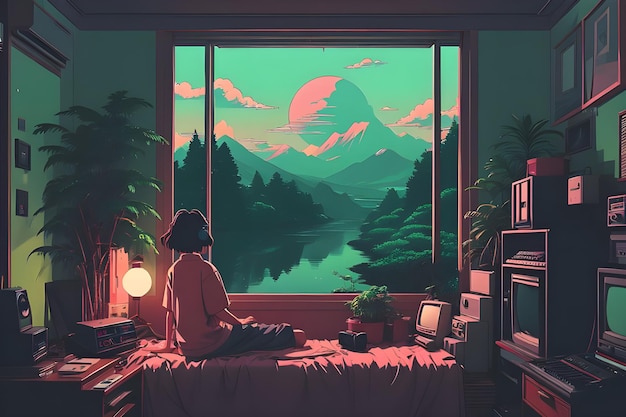 Premium Photo | Lofi Study Session with Scenic Sunset