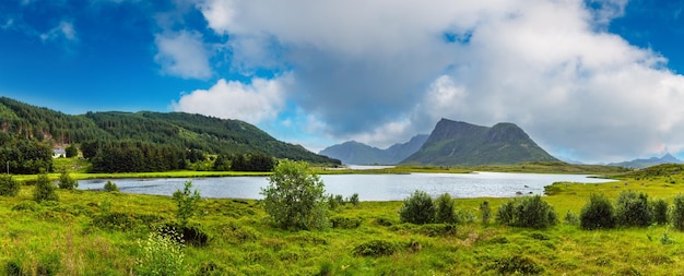 Lofoten fjord summer overcast view