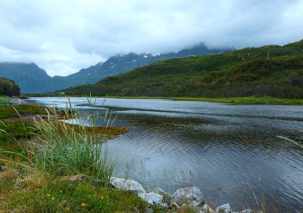 Lofoten summer cloudy view (Norway).