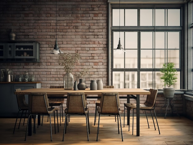 Loft dining room eclectic furniture design AI Generation