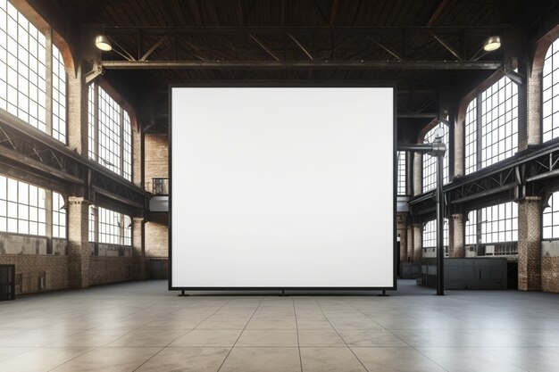 Loft interior building showcases blank poster template board mockup