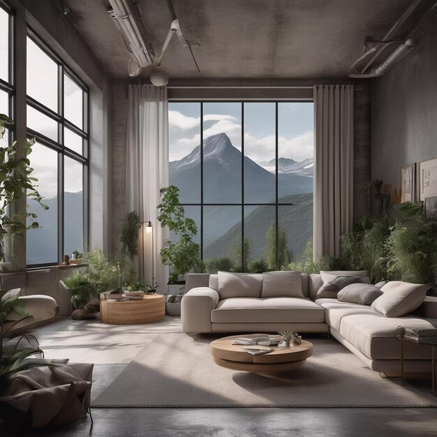 Foto l'interno del loft di una casa in montagna elementi di decorazione