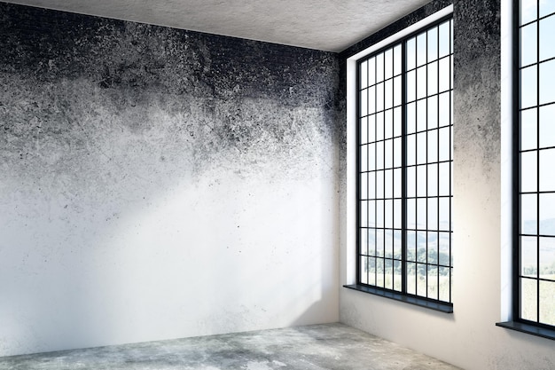 Loft interior with empty poster and city