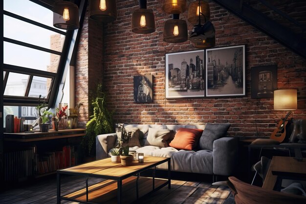 Photo loft living room industrial and grunge style