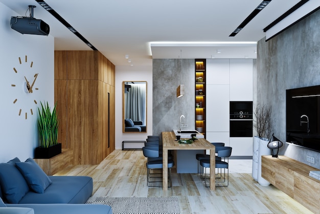 Loft modern interior . Modern apartment house style