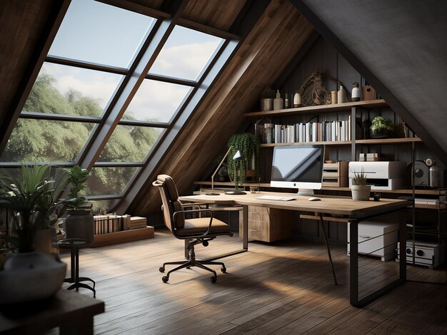 Loft office interior with an open appeal AI generative