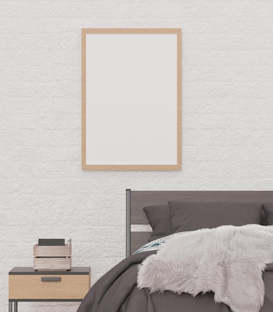 사진 로프트 스타일의 침실과  ⁇  벽돌 벽 모 ⁇  프레임과 복사 공간- 3d 렌더링 -