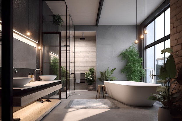 Loft style interior of bathroom in luxury house