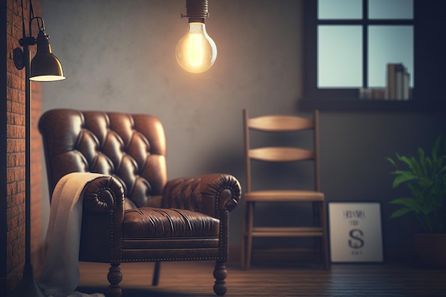 A loft with illumination and a chair