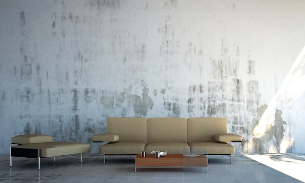 loft woonkamer interieur en betonnen muur achtergrond