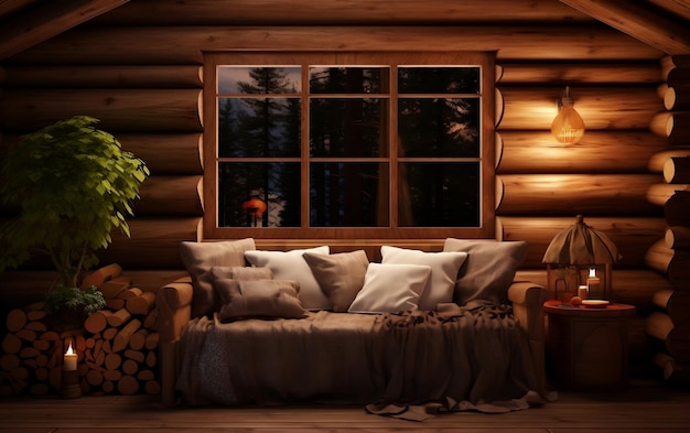 Log Cabin Comfort Cozy Interior Home Mockup Generative AI