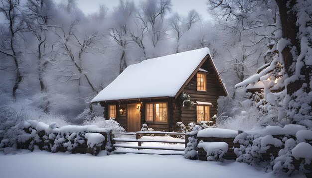 Photo log cabin in the snow