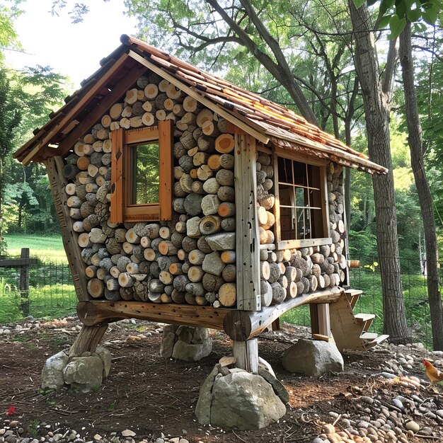 Foto una capanna di legno con una cabina di legno sul lato di esso