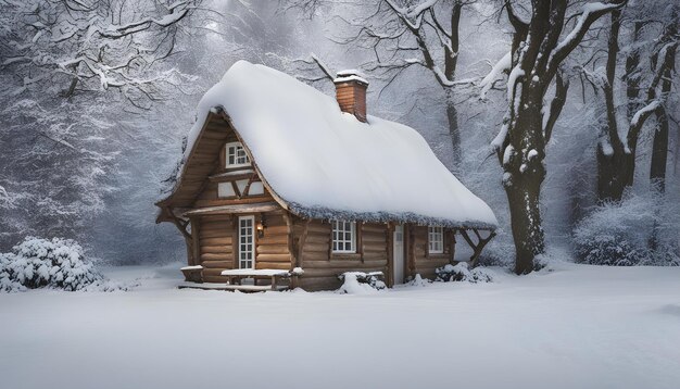 Photo a log cabin with snow on the roof