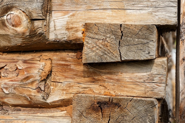 Log cabin Wooden logs wall of rural house background