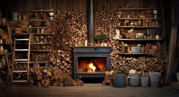 log fires background in the style of ecofriendly craftsmanship