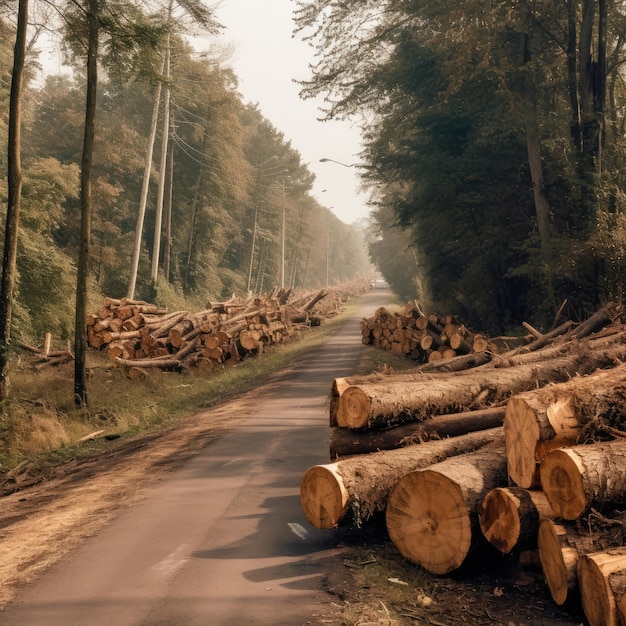 樹木の木の幹の堆積 森林から切り取られた木材 伐採 木材産業 生産