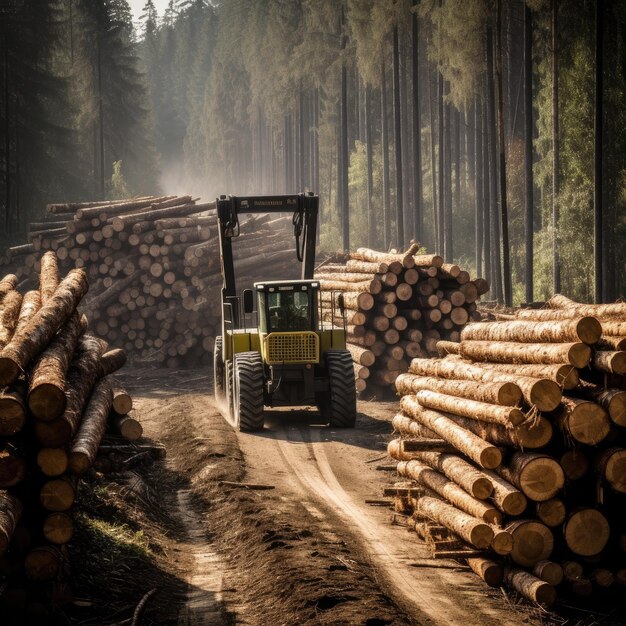 Foto mucchio di tronchi di abete rosso tronchi alberi segati dalla foresta taglio del legname industria del legno ai generativo