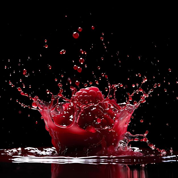 Photo loganberry juice fountain with dark red thick fluid a pulpy texture effect for decor banner post