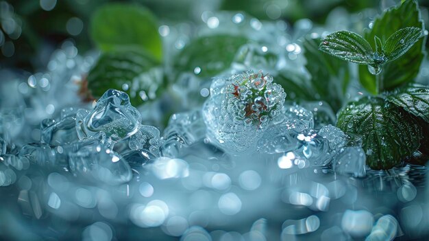 Loganberry zweeft boven het kristalheldere water naast palmblaadjes brede lens