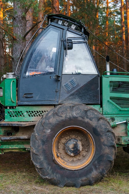 Logging equipment in the forest loading logs for transportation Harvesting and storage of wood in the forest Transportation of freshly cut logs for the forest industry